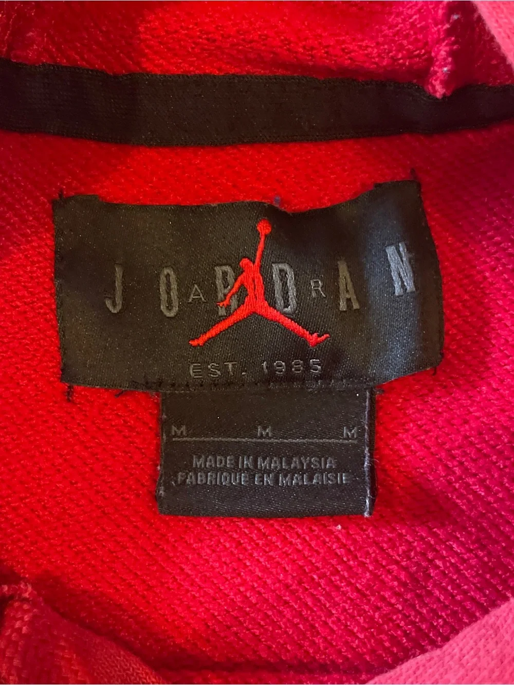 Jordan Red Hoodie with Black Center Jumpman Logo Medium Sporty Casual School
